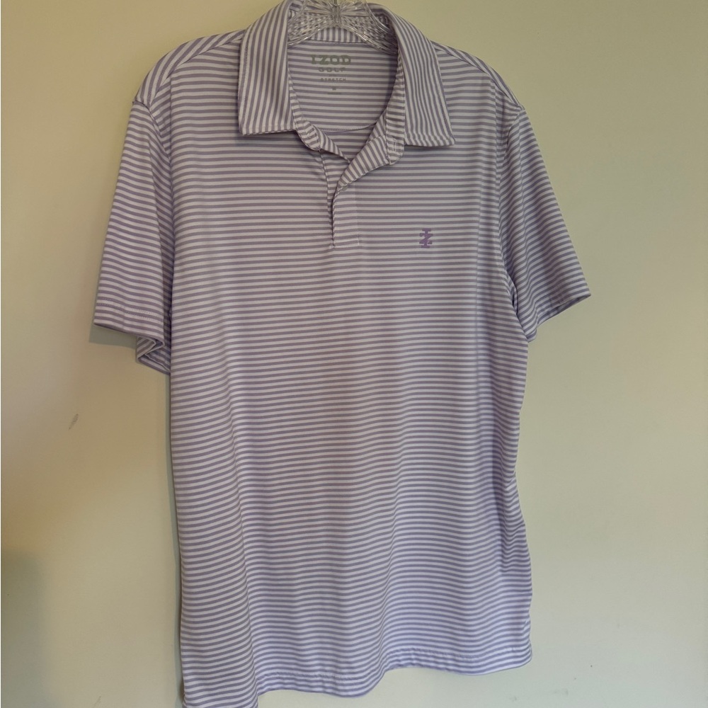 Izod Purple and White Striped Polo Shirt